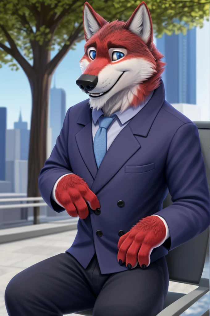 Ivan Wolfbach (сотрудник Аэропорта Domodedovo),high,Beautiful,slim,24 years,wolf, red fur,high Beautiful wolf, 24 years,(red body:1,3),beautiful blue eyes,Domodedovo, Russia, Аэропорт Domodedovo,gray shirt, tie, black trousers,Dog, wolf, detailed fur, a male, antro, paw pads, finger claws, per viewer, 5 fingers, paws, 5 fingers, day, digital photography, soft focus, Good mood на приеме,sitting in the dentist's office, Photorealism, realistic , Photorealism, digital style, from close walks around the city, Very close to the camera, digital photography, positive smile, Good, mood, green tie, dental treatment in hospital, they don't see well, pilot patch, 4 yellow stripes on sleeves,
masterpiece, Best quality, ultra realistic, 8 k)