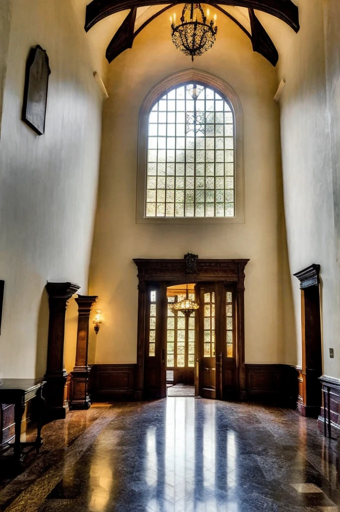 ((best quality)), ((masterpiece)), (detailed), Main Entrance Hall (Central Hub):
This grand hall serves as the central hub of the mansion. Ghostly guests are arriving here, and there are entrances to various parts of the mansion:
North: Guest Rooms and Corridors
East: Dining Hall
West: Library
South: Ballroom or Performance Area, Dark atmosphere