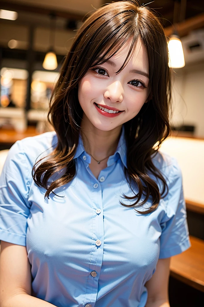 (8K, Raw photo:1.2), Detailed face and eyes, Best Quality, a beautiful office lady, (huge Laughing:1.2), (open mouth:1.1), professional lighting, radio city, physically based rendering, blurred background, 強い風,