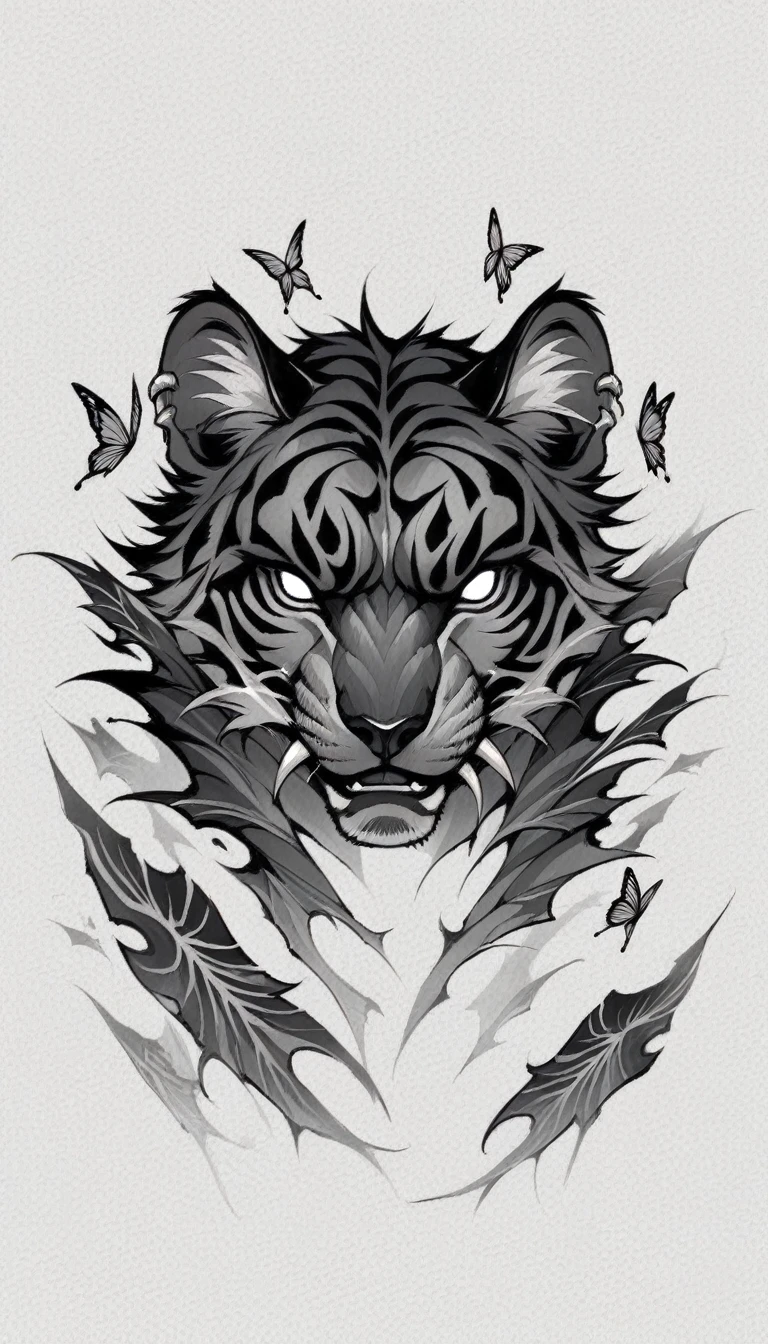 A black panther looking at her 2 cubs, and butterflies above or around them, representing the 3 cubs that were aborted tattoo design