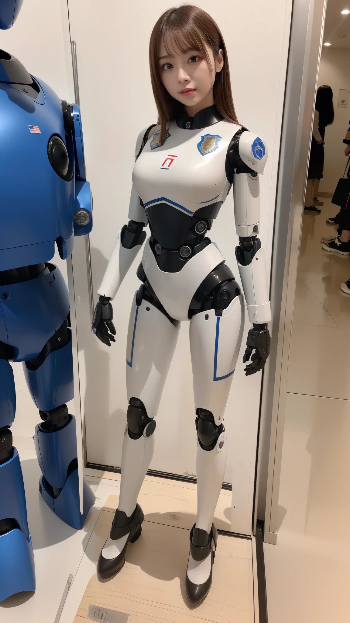 one robot woman, hyperdetailed face, Super well-formed face, armored robot, Police, robot, perfect-female-robot, perfect-mechanical-body