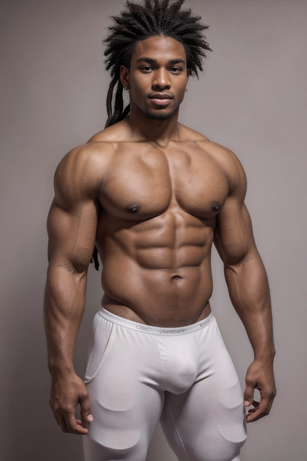 1boy, (Brown Eyes), happy smile,American boy,,young,thick body, slender, sport body build, child-like,Handsome sexy black man, perfect body, male body aesthetics, skin texture,((best quality,4k,highres,masterpiece:1.2)),((character concept art)), 1 male, 19-year-old African-American exchange student from U.S., college league player, American Football, Running Back position, athlete, athletic body, tall, broad shoulders, broad chest, very strong arms and legs, very muscular, dreadlock hairstyle, Andrew Tete's traits and personality - pragmatic, driven, intelligent, compassionate, reliable, goer, arrogant, extrovert, wearing yellow t-shirt, Richard Mille wristwatch, luxury brand sneaker, diamond stud earring, stylish sneakers, confident smirk, intense gaze, (standing confidently), (full body showcase), (show full body), (no logos on background), (no logo), ((plain background)), ((plain background)), (((empty background))) , wearing red colors micro thong with medium bulge,very pale skin, light skin, model with attractive body,medium bulge and medium butts,(Best quality, 8k, Masterpiece). High Detail , superior quality, natural lighting, beautiful, sexy, correct anatomy, good composition,realistic shapes, realistic skin tones,Natural eyes,realistic eyes,looking up at viewer,vpl,realistic muscles,Realistic wrinkles on the skin,Realistic arms and legs,Realistic face,realistic hair,Make a sexy and seductive face, Clear Focus: 1.2, Perfect Body virile: 1.4 , Slender Abs: 1.2, Highly detailed face and skin texture, detailed eyes, double eyelids, big upper lip, man focus,amazing composition, front view, HDR, volumetric lighting, ultra quality, elegant,Post a erotic photoshoot,Realistic pose,detailed hair,full body,Fujifilm XT3 photorealistic art by midjourney