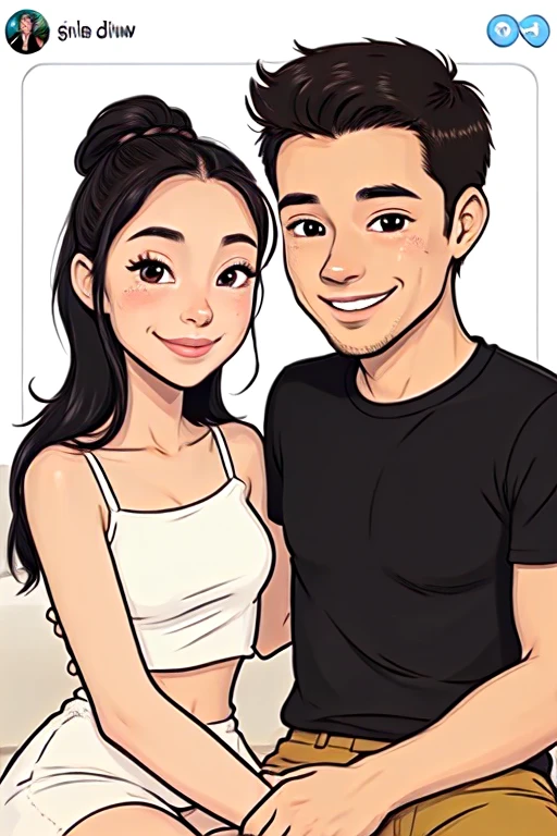 Cartoon of a long distance couple chatting on Instagram
