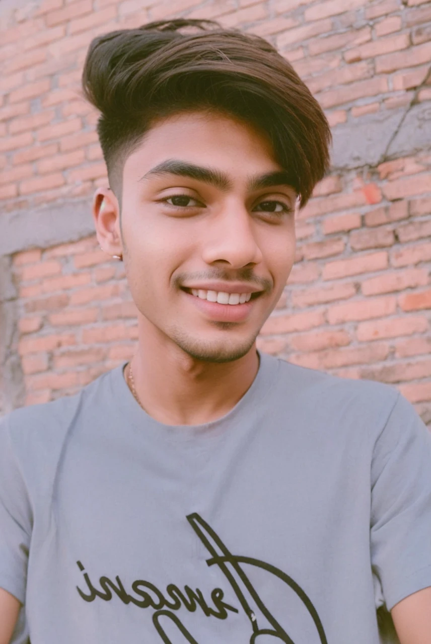 Create a 3D realistic image "A young Indian boy dressed in stylish activewear, consisting of a zip-up cropped jacket over a sports paired with high-waisted jeans and wearing shoes. he accessorizes with large, over-ear headphones in neak and holds her phone in her left hand. His , thick, black hair is loose, over his shoulders. background like a digital crafting."