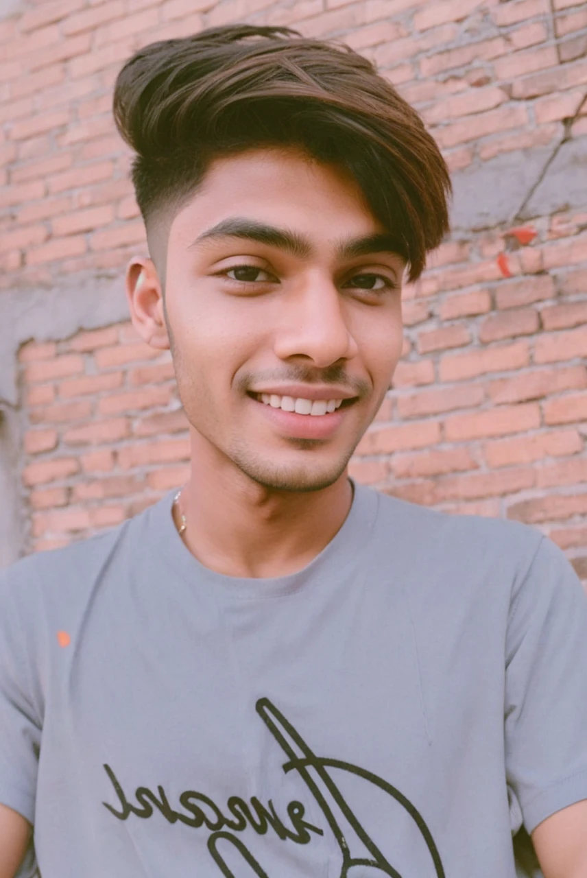 Create a 3D realistic image "A young Indian boy dressed in stylish activewear, consisting of a zip-up cropped jacket over a  sports  paired with high-waisted jeans and wearing shoes. he accessorizes with large, over-ear headphones in neak and holds her phone in her left hand. His , thick, black hair is loose, over his shoulders. background like a digital crafting."