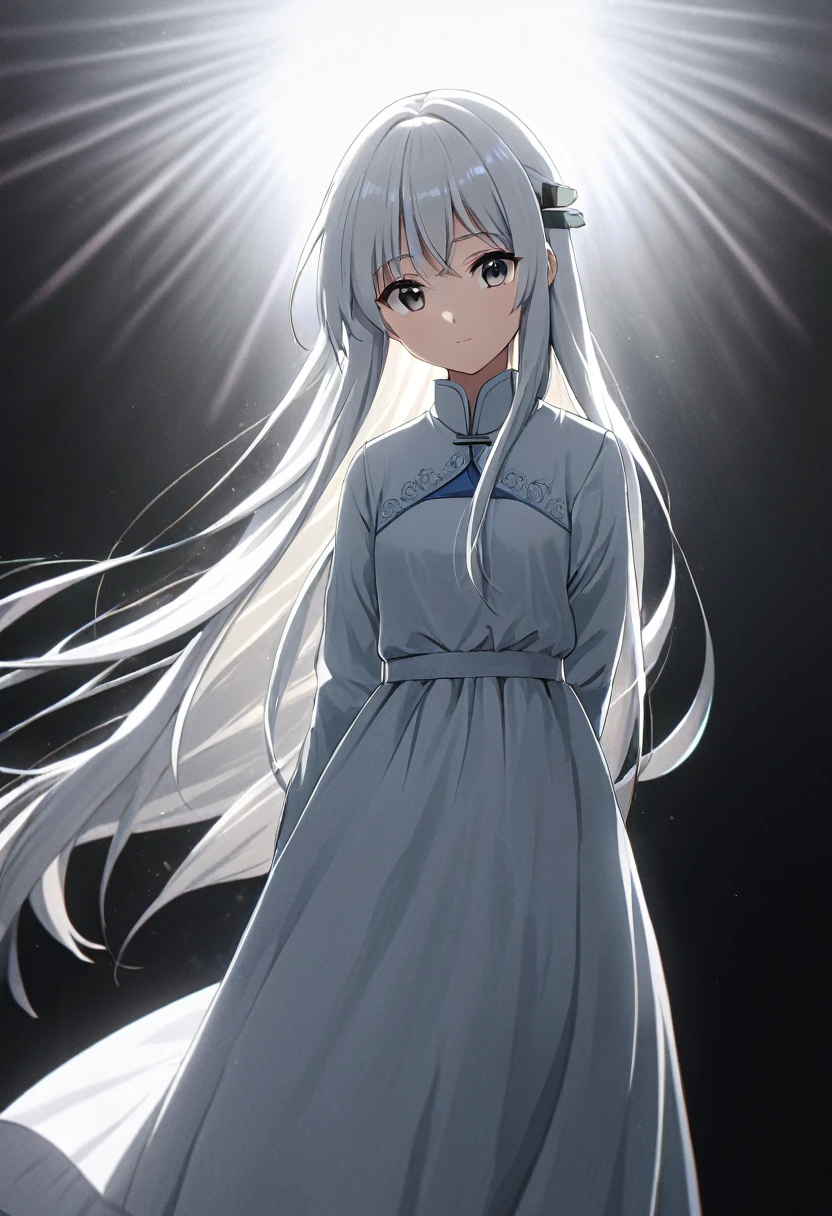 anime girl,masterpiece++, best quality++, ultra-detailed+,extremely detailed++, 4k++, 8k++,(full color)++,beautiful gray eyes+++, beautiful white hair++,long hair++,cinematic light++,a peasant girl in a white dress,(one simple long metal hair clip )+++
,detailed clothing, serene expression,cinematic lighting,look at viewer,