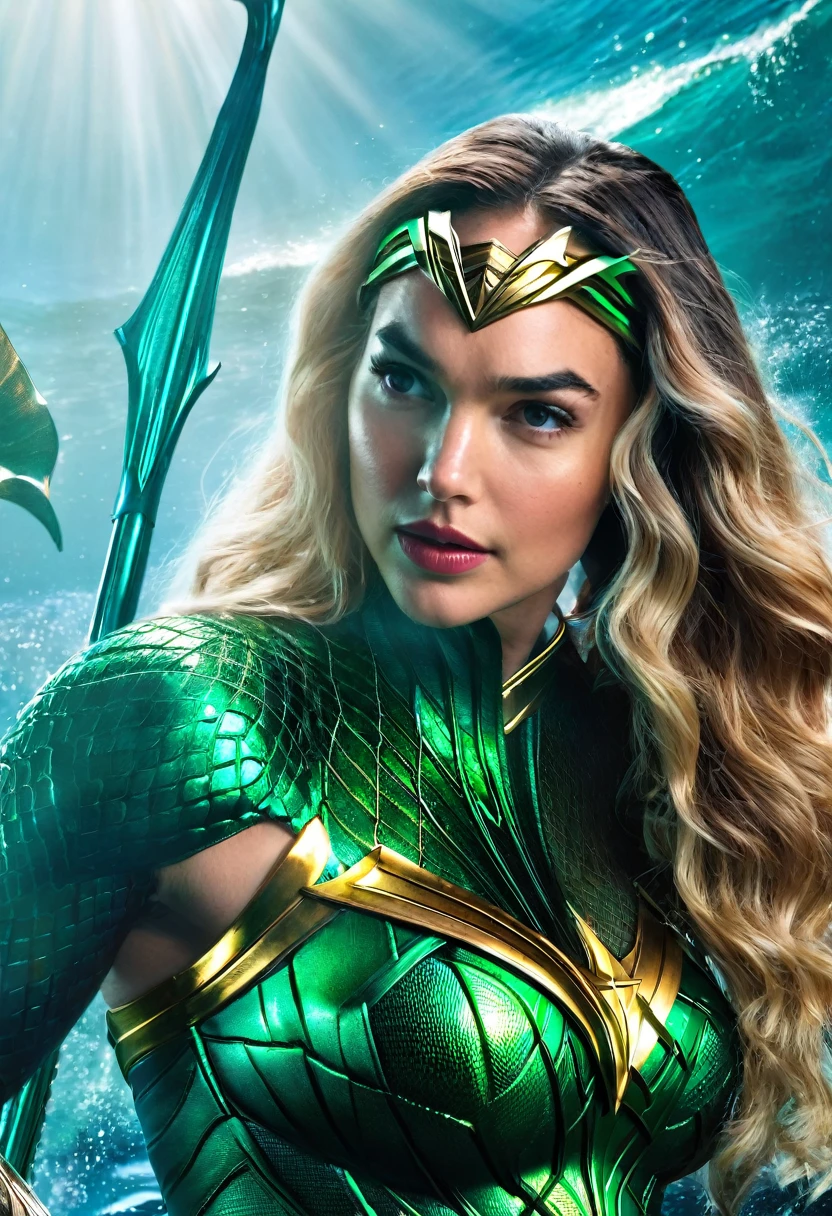 (((Extreme close-up GAL Gadot under the mantle of the Amazon warrior Wonder Woman (((Aquaman Costume))),(((Long abundant blonde hair))),(((Diaema Wonder Woman))),(((Front Images))),(((Splash color images))),(((Aquaman Costume))),(((Abundant blonde hair))),(((Diaema Wonder Woman)))