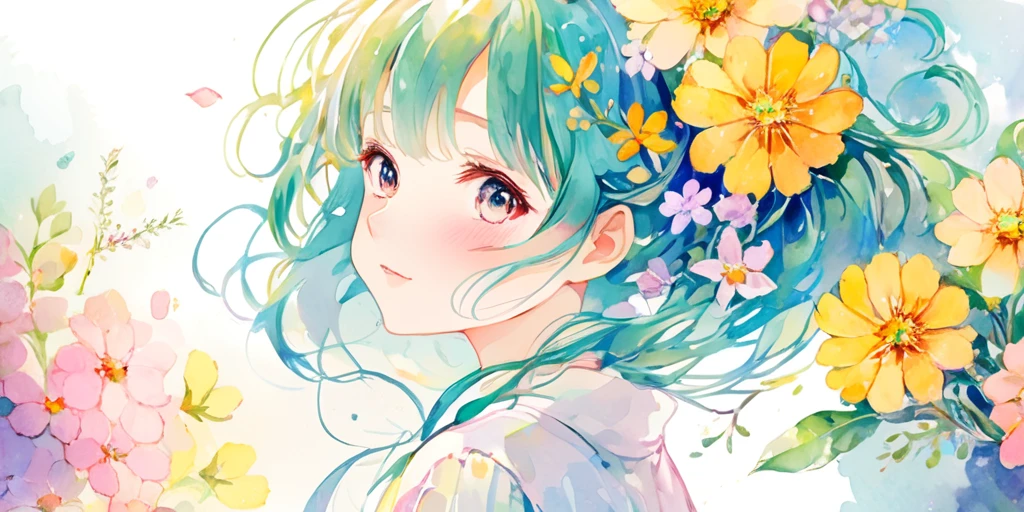 absurdres, highres, ultra detailed, (1girl:1.3), kawaii
BREAK
, watercolor style, soft blending, dreamy washes, delicate textures, Anime girl with flowers in her hair、Beautiful Animeの肖像画、Beautiful Anime、Beautiful Animeのアートワーク、Beautiful Animeの女の子、Beautiful Animeアート、Beautiful Animeスタイル、Anime girl profile、goddess of spring、Anime illustrations、柔らかいAnime illustrations、Beautiful Animeアートスタイル、Watercolor illustration style、Cute Anime Girlの肖像画、Anime Girl Portrait、Cute Anime Girl、Watercolor art style