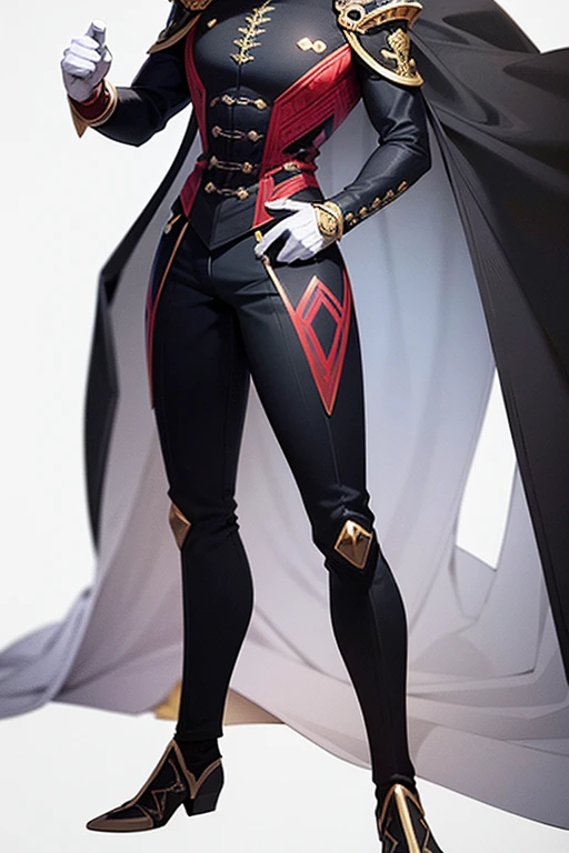 (full body:1.3), best quality, masterpiece, ultra detailed, detailed, hyper detailed, White background, Beautiful standing figure, Man with a pistol,suit,Black Hair,Red eyes