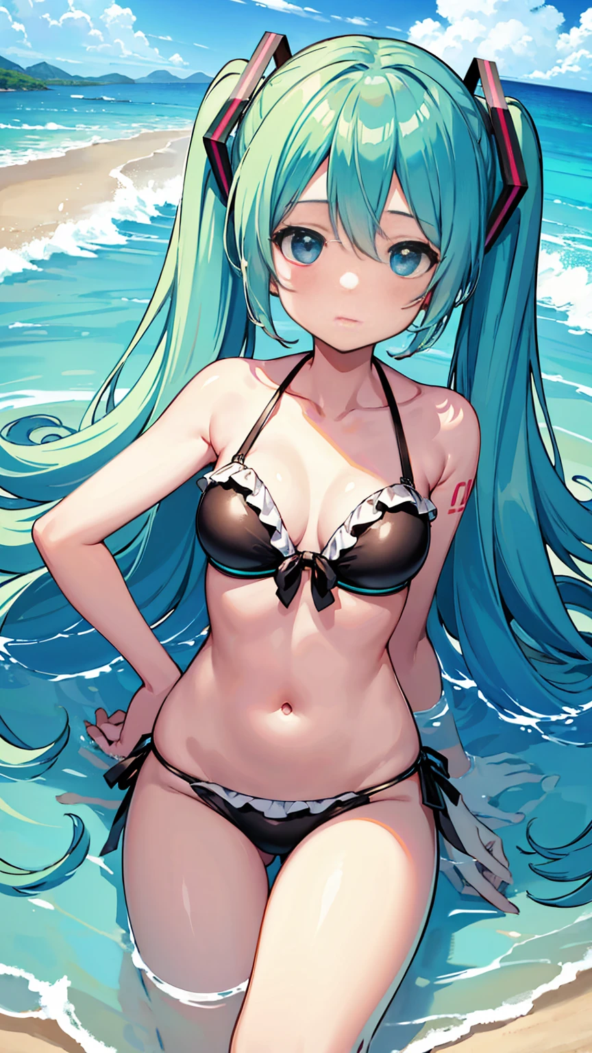 Hatsune Miku VOCALOID、Big Breasticro Bikini))、beach、Highest quality、Highest quality、8K Illustration