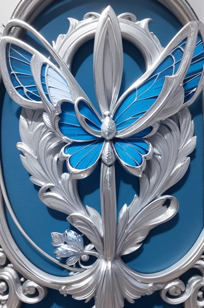 Silver Fleur de Lis Symbol Blue Butterfly