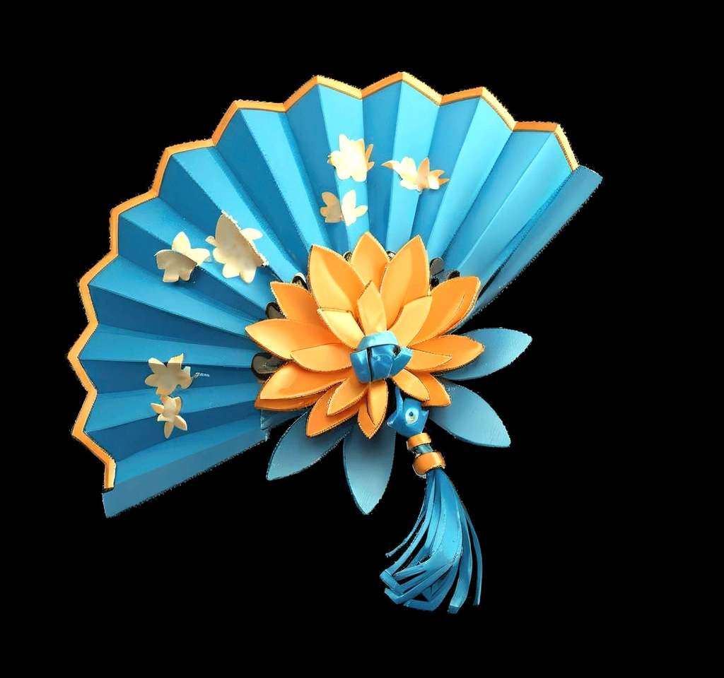 There is a blue fan,There is a flower on it, Game Icon,3d,Ultra Detailed,HD,8K