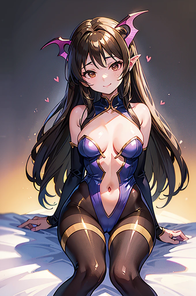 Highest quality Highest quality Draw a face carefully High-definition anime-style face Super Glowing Skin Brown leotard Golden pantyhose Succubus lure smile Show the soles of your feet Feet close up