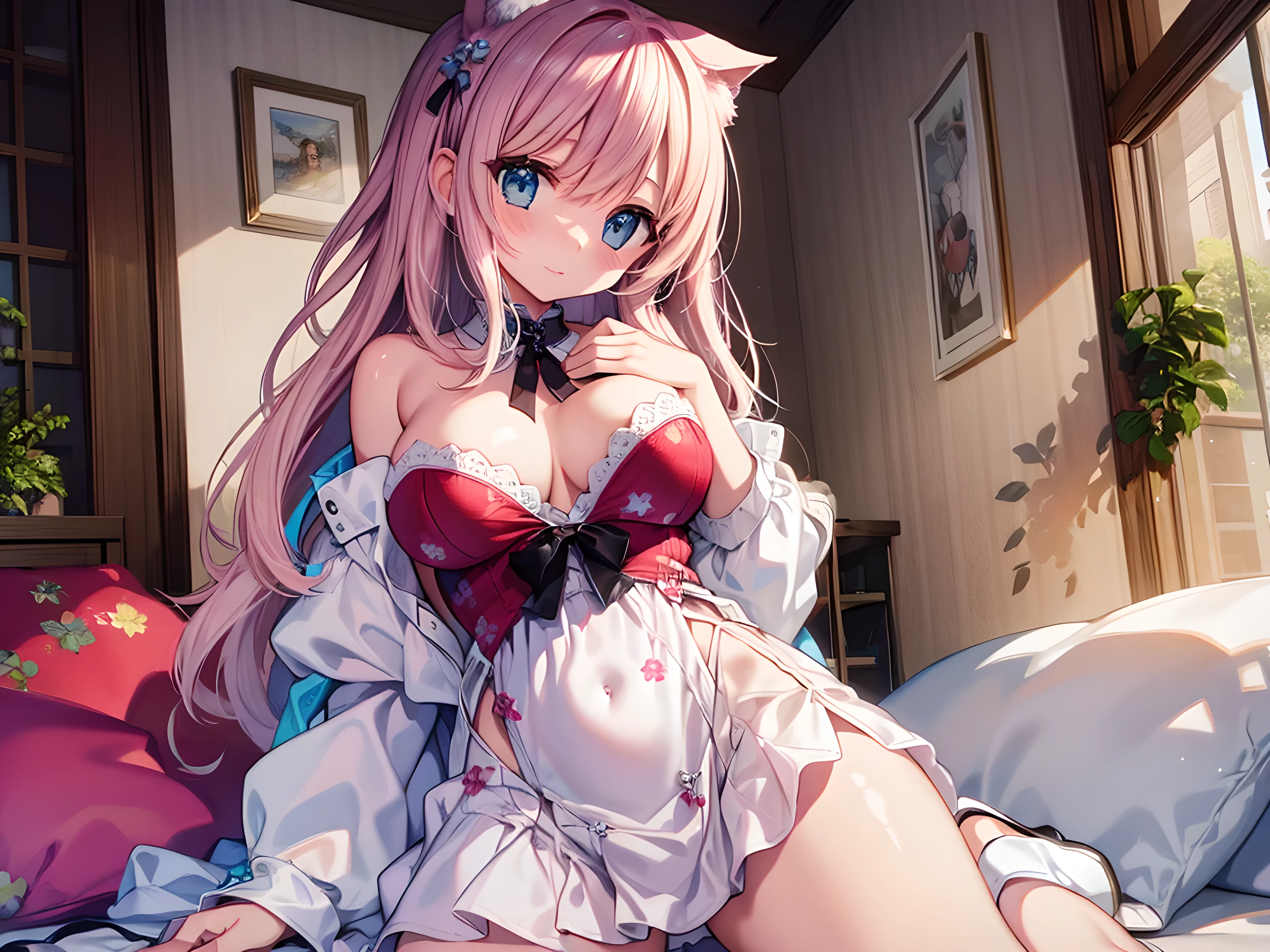 ((masterpiece)), ((high resolution)), ((best quality)), (ultra-detailed), anime, ((extremely detailed)), 4K, (8K), best quality, (beautiful), solo, camisole, panties, on the bed, morning,