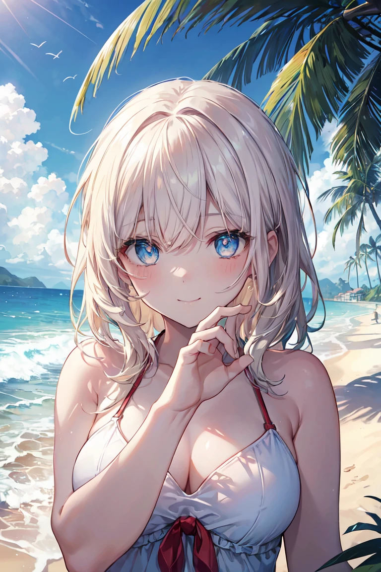 that&#39;With a good body, Affluent backstreets, Black Hair, blue eyes, Long Hair, orange Scrunchie, Scrunchie, wrist Scrunchie,Red Bikini Swimsuit,Shorts,blush,smile,barefoot,Thighs,ビーチのSandy Beachを散歩しながら,Hardworking Day々々I sought solace from my burden. Sky blue hair swaying in the breeze, 
Outdoor break, Sandy Beach,Seaside,Destroying palm trees (masterpiece:1.2), Highest quality, High resolution, unity 8k wallpaper, (shape:0.8), (Beautiful and beautiful eyes:1.6), Highly detailed face, Perfect lighting, Extremely detailed CG, (Perfect hands, Perfect Anatomy),