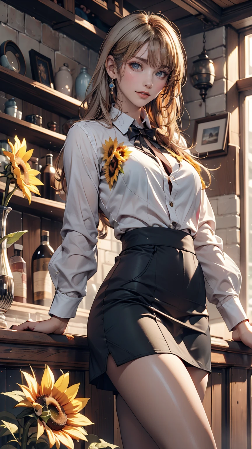 Attention to detail, Highest quality, 16K, born, [Most detailed], masterpiece, Highest quality, (Very detailed), Shining Rune_red, whole body, Ultra Wide Shot, Realistic, Fantasy art, RPG Art, d&D art, a picture of a fairy selling sunflower in a florist shop, Very beautiful fairy, Ultra-feminine (intense details, masterpiece, Highest quality), Butterfly Wings (intense details, masterpiece, Highest quality), Blue and green wings (intense details, masterpiece, Highest quality), Light pink hair, Long Hair, Shiny Hair, Flowing Hair, はにかんだsmile, 無邪気なsmile, blue eyes, Wearing a brightly colored skirt, Dynamic and elegant shirt, impact, Wearing high heels, In the florist (intense details, masterpiece, Highest quality), very many (sunflower: 1.3) (intense details, masterpiece, Highest quality), 現代の街並みにあるsunflower屋さん, High detail, super high quality, High resolution, 16K resolution, Ultra Hd Pictures, Ultra-realistic, Clear details, Realistic detail, Ultra High definition、24-year-old female、Sexy proportions、Sexy、adult、erotic、smile、Long eyelashes