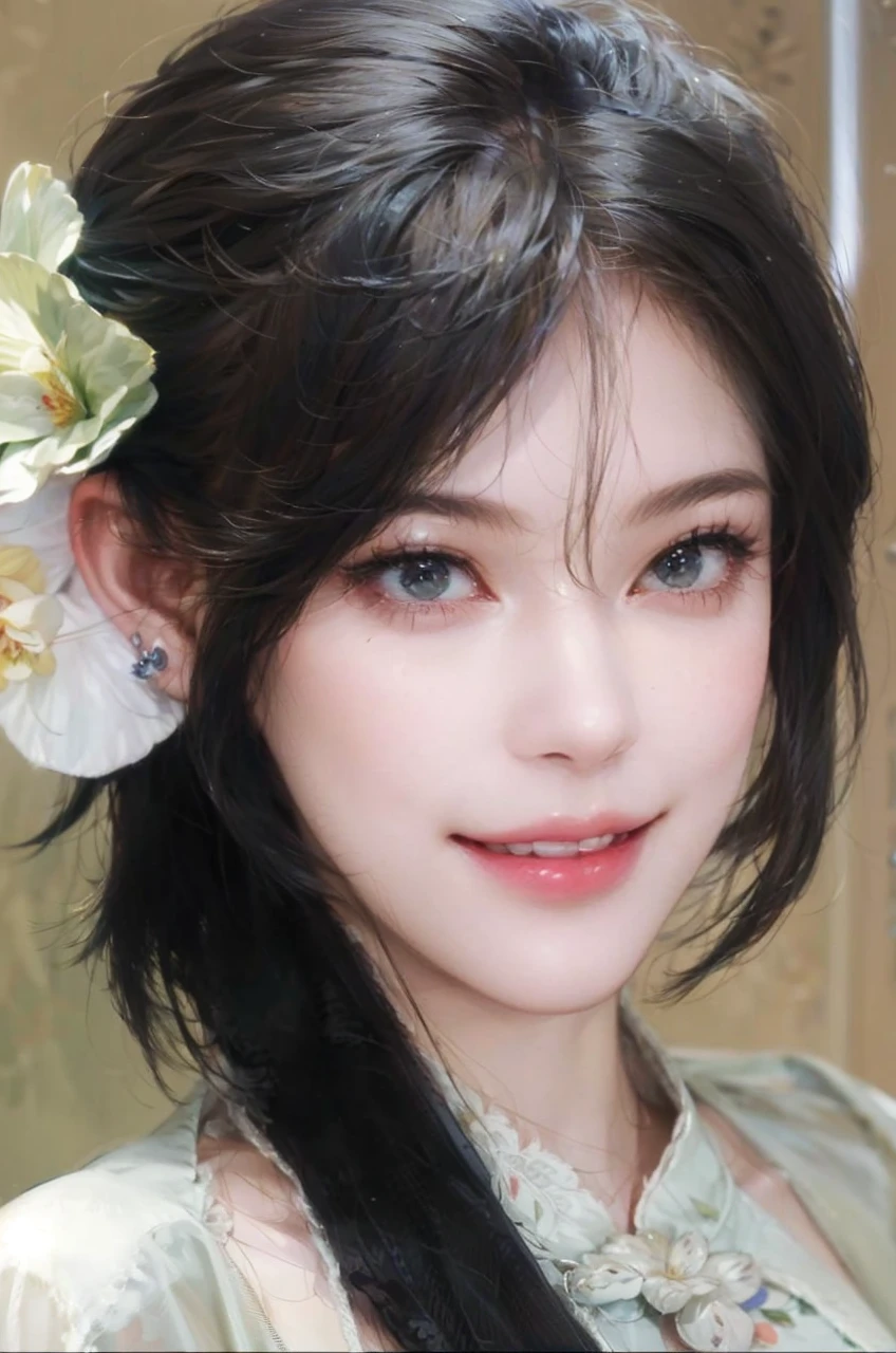 143
(20 year old woman), (surreal), (High level image quality), ((beautiful hairstyle 46)), ((short hair:1.46)), (gentle smile), (breasted:1.1), (lipsticks)