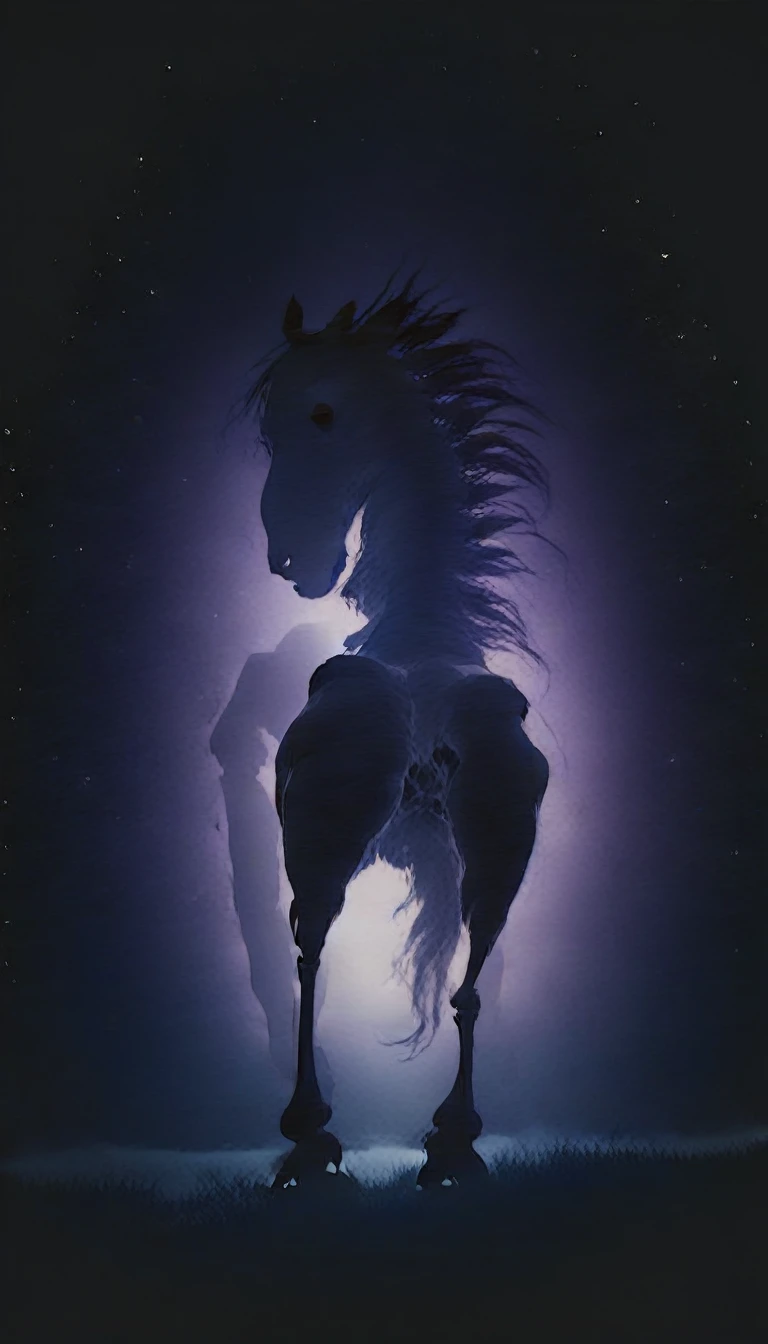 Skeleton Horse、mane、The background is a night forest