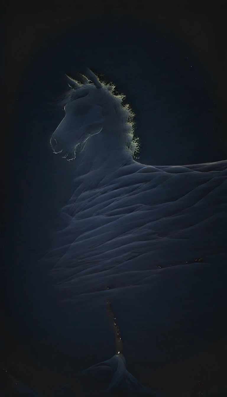 Skeleton Horse、mane、The background is a night forest
