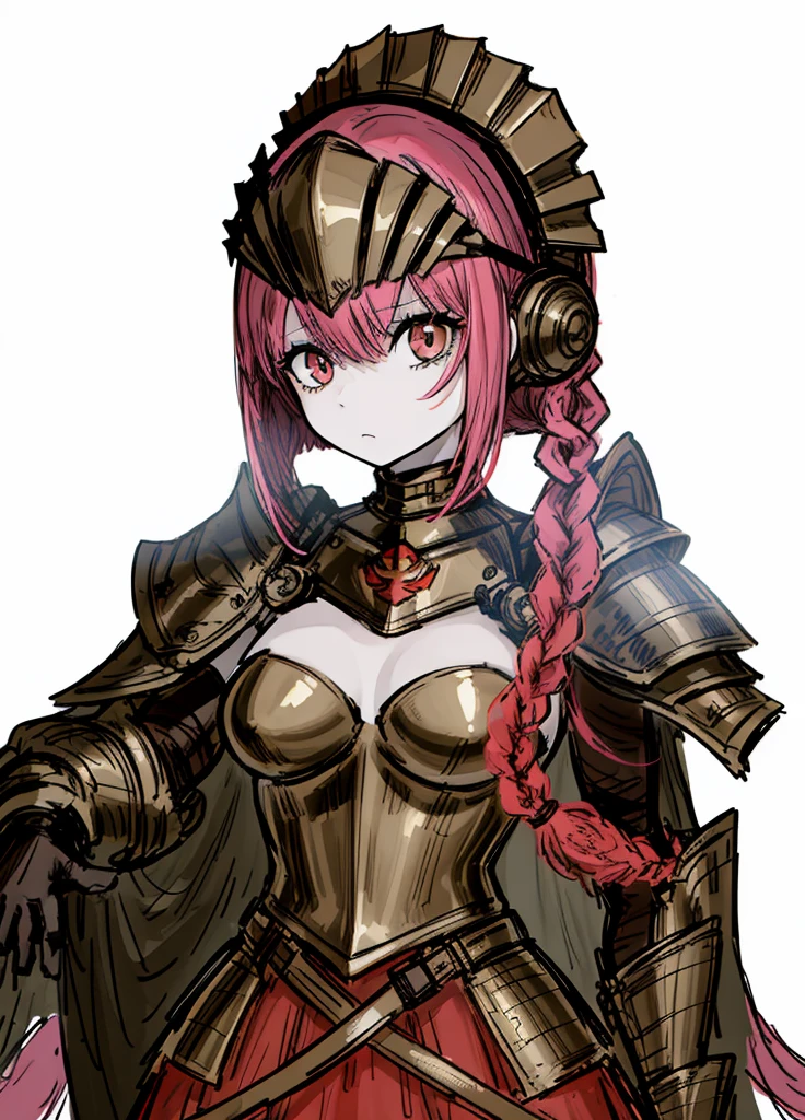 1girl, pale skin, soldier, bronze armor, nice clothes, (high resolution, high detail, best quality), 
black background, 