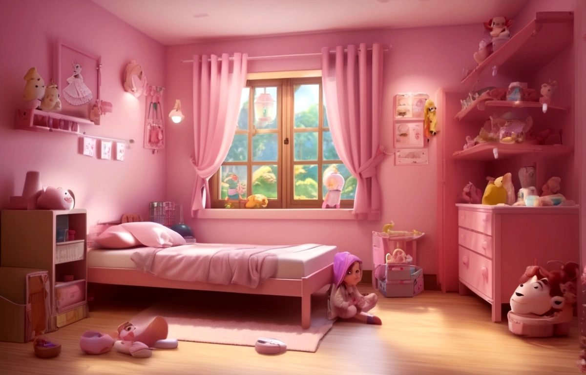 A poster,banner;1Little girl lying on the floor,Sweaty face,Wear ballet costumes,your feet,Happy expression,Looking at the dancing shoes in front of me,Long hair;Composition:The character is on the right,Light pink background,Pink ribbon for atmosphere decoration;3DAnimation海报,皮克斯3DAnimation风格,Pixar Renderman Rendering,Maya 8K,Animation,disney pixar 3d style,indoor,迪士尼皮克斯Animation海报;The content is simple,Simple style。