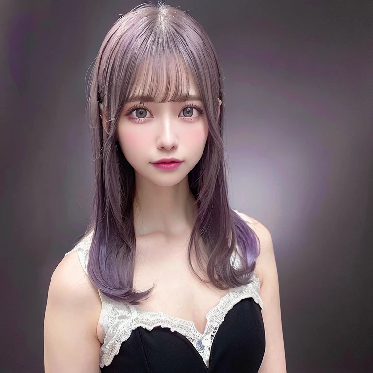 1girl,beautiful vintage color, instagram (photorealistic, high resolution:1.4), ((puffy eyes)), looking at viewer, , full body (8k, RAW photo, best quality, masterpiece:1.2), (realistic, photo-realistic:1.37),(sharp focus:1.2), professional lighting, photon mapping, radiosity, physically-based rendering, (pale skin:1.2),(small breasts:1.2), looking at viewer, (middle hair:1.5), portrait, purple eyes, (sliver hair:1.1),bangs, (simple background:1.4), solo, upper body, realistic,(masterpiece:1.4),(best quality:1.4),(shiny skin),fashi-girl,makeup,smile(skinny,closed mouth,shy :1.3) ,(standing,black Stewardess uniform,Necromancer:1.1),medium bust,sexy pose ,