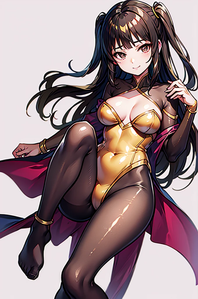 Highest quality Highest quality Draw a face carefully High-definition anime-style face Super Glowing Skin Brown leotard Golden hose Succubus lure smile Show the soles of your feet Feet close up