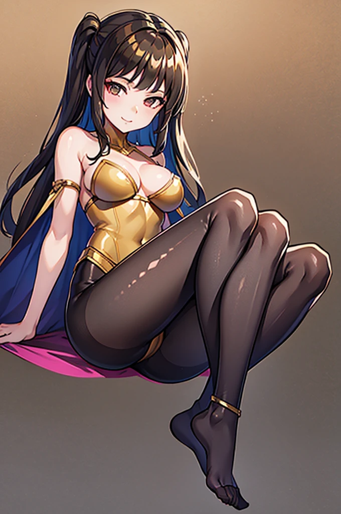 Highest quality Highest quality Draw a face carefully High-definition anime-style face Super Glowing Skin Brown leotard Golden pantyhose Succubus lure smile Show the soles of your feet Feet close up