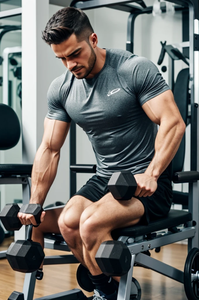 An athlete doing a 5kg dumbbell exercise is a disabled person in a wheelchair