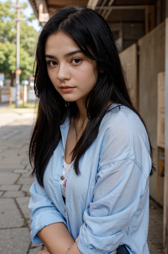 beautiful girl, 18 years, 19 years, 20 years, black hair looking at the camera