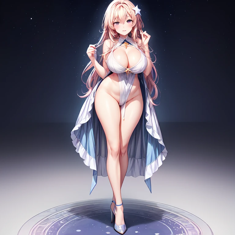masterpiece, Highest quality,Beautiful Eyes, Beautiful Hair, Beautiful Face, Beautiful Skin, alone, 1 Girl, High leg, Erect nipples, High heels, Anime Girls, whole body, Curvy, Beautiful breasts, naked足,Shiny skin, Cleavage,Shining Eyes, Are standing, (star(symbol) paste, crotch paste), naked