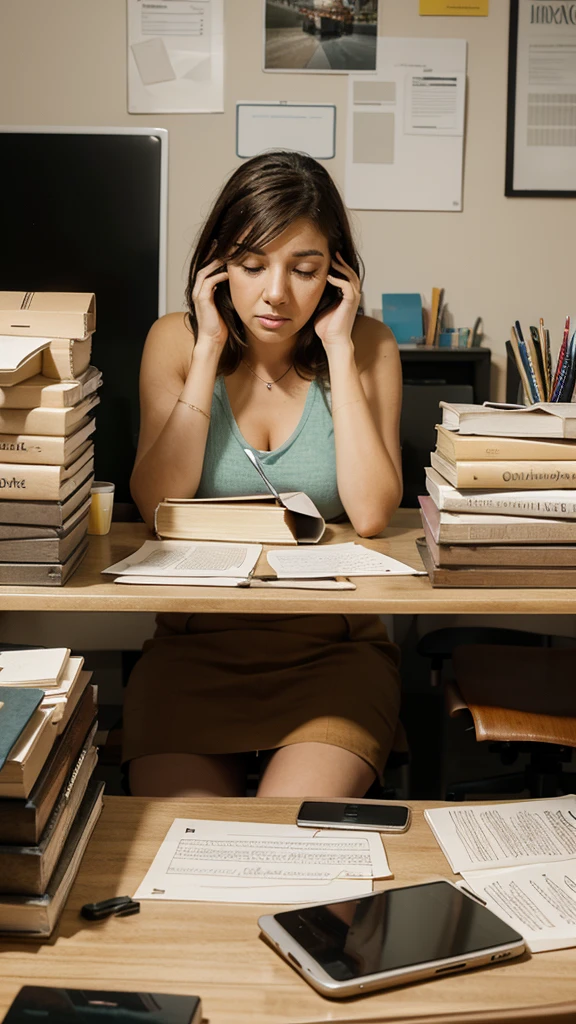 Create an image of an overwhelmed person with piles of work on their desk and the text 'Toxic Productivity': The obsession with always being busy.