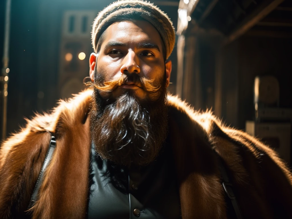 King, Bearded, Looks like he's 50 years old, Surprised, Scared, Focus on the face, Looking at another man, looking 50 years old, dark, Have a foot deformity, Focus on deformed feet. Ancient landscapes, Pre-Christian times. With lots of animals
