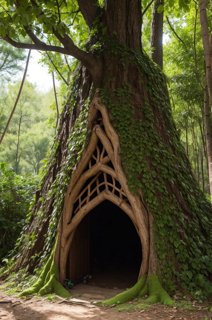 Make a foam tree trunk like a den, with an entrance that inside has a bed, make the tree leaves on top with foam, with another bed inside, and Make a slide on the leaves to go down