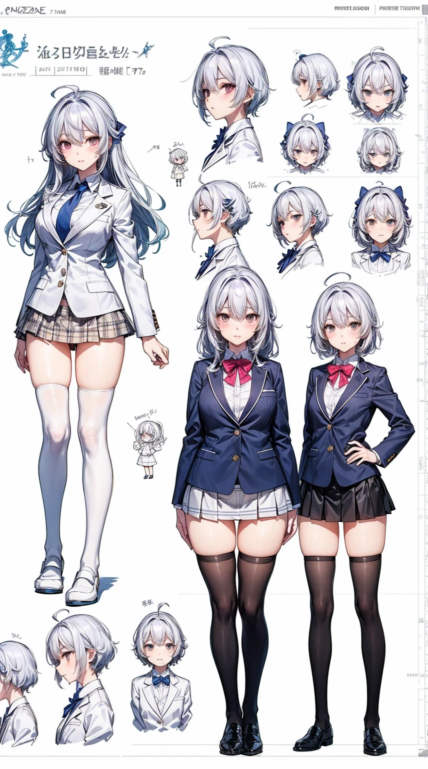 girl, alone, whole body, From head to toe, Are standing, (Huge_chest:1.3),
Character design sheet, Character Reference Sheet, 設計図のSchematic, Drafting, Blueprint, Schematic,
((Character design sheet:1.7, Character Reference Sheet:1.7,)),
anime/cartoon character wearing a girls , 1girl, alone, Thigh-high socks, blazer burezaa (blazer), Ahoge, Long Hair, bow, , shoes, loafers, ribbon, (Very short skirt:1.4), (panties:1.5),, (Good:1.5),In underwear