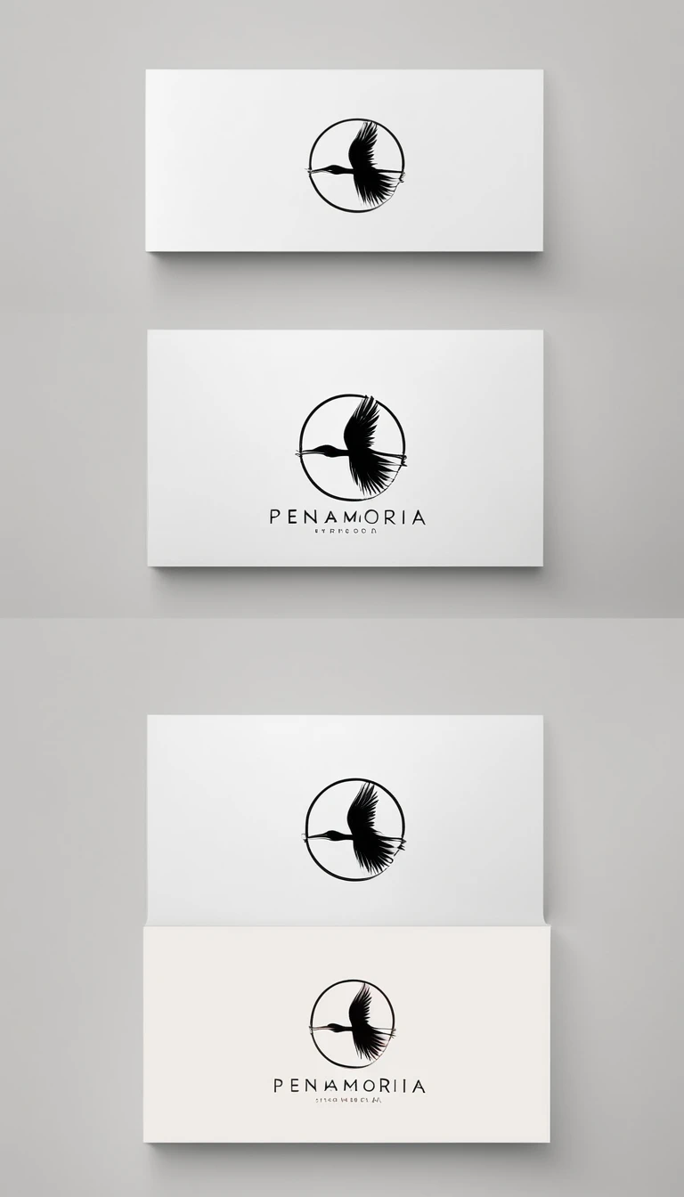 A minimal, modern, simple, cinematic logo design for the brand “Penamemoria". Create a modern, minimalistic, high-quality, logo of a feather-bird