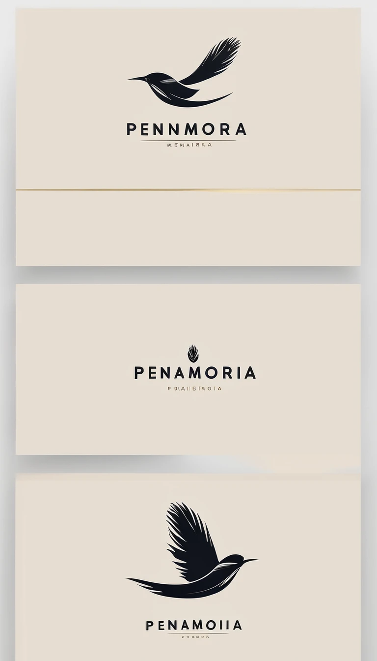A minimal, modern, simple, cinematic logo design for the brand “Penamemoria". Create a modern, minimalistic, high-quality, logo of a feather-bird
