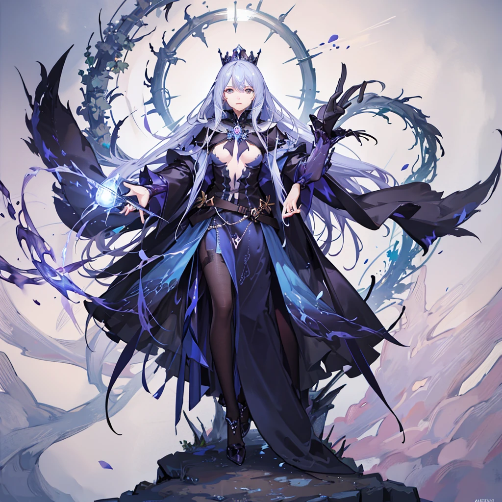 dark mage king with a crown, dark magic aura, monstruous king, magic crown, dark shrink background, tremendous malicious aura, dinamic art, full body art, action pose, full body pose