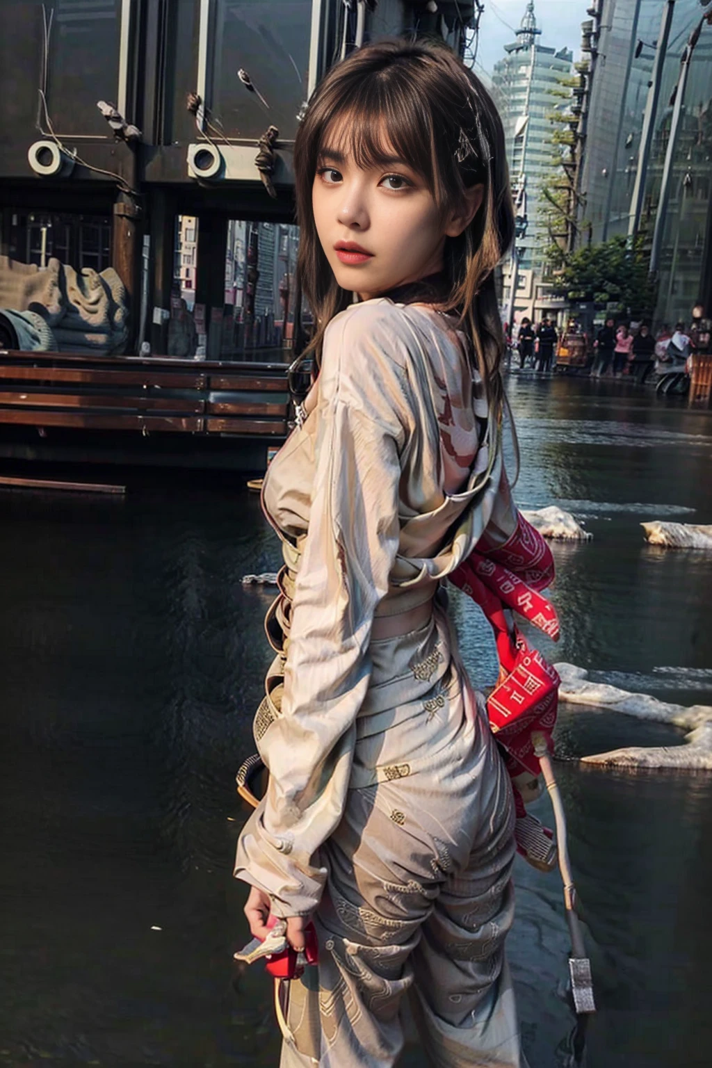 1 Female, 18-year-old、Japanese、Ultra detailed face、Detailed lips、Detailed eyes、double eyelid、(Black bob hair、Walk down the aisle with a displeased look on your face)、(Glamorous Body)、(Huge boobs)、(Street fashion:1,2),Thighs Thighs Thighs Thighs, Butt、もっとButtをみせる、Exactly, Perfect Image Realism, background: （Shibuya City:1.2), Cowboy Shot, 詳細なbackground, Detailed costume, Perfect lighting、Hyperrealism、(Photorealistic:1.4)、Maximum resolution 8K, (masterpiece), Very detailed, Professional, Ass facing camera, West Shot, Back view
