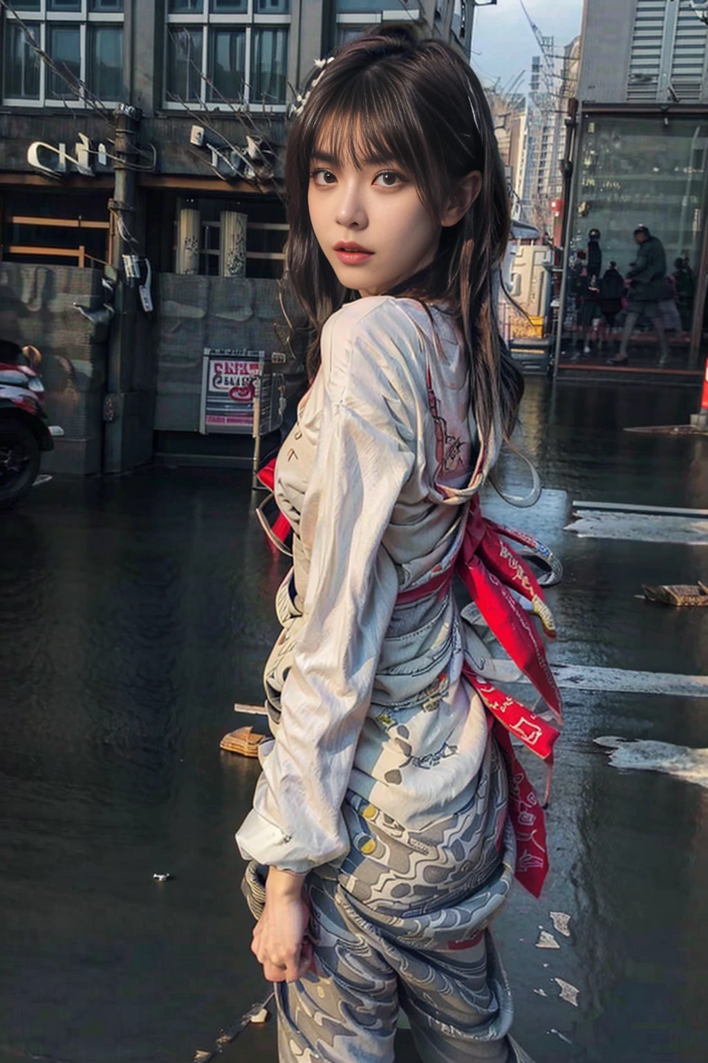 1 Female, 18-year-old、Japanese、Ultra detailed face、Detailed lips、Detailed eyes、double eyelid、(Black bob hair、Walk down the aisle with a displeased look on your face)、(Glamorous Body)、(Huge boobs)、(Street fashion:1,2),Thighs Thighs Thighs Thighs, Butt、もっとButtをみせる、Exactly, Perfect Image Realism, background: (Shibuya City:1.2), Cowboy Shot, 詳細なbackground, Detailed costume, Perfect lighting、Hyperrealism、(Photorealistic:1.4)、Maximum resolution 8K, (masterpiece), Very detailed, Professional, Ass facing camera, West Shot, Back view