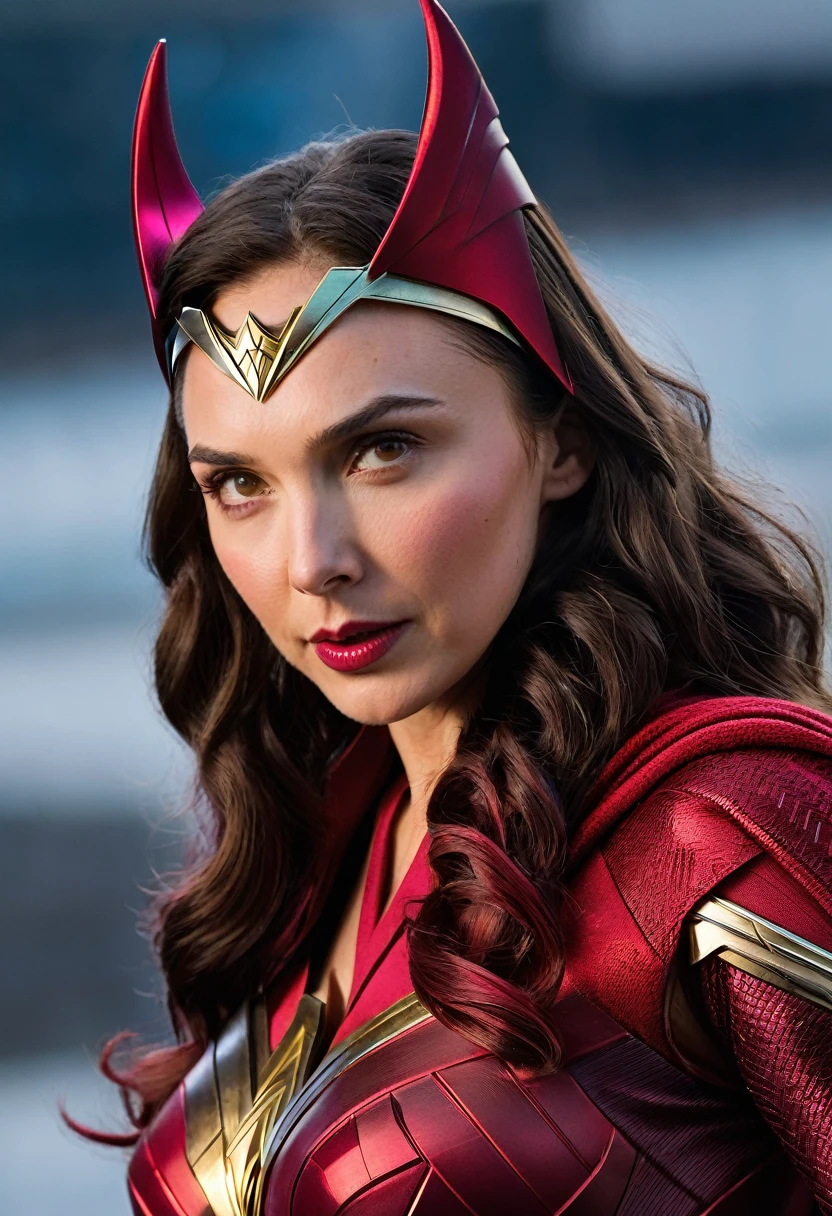 Extreme close-up GAL Gadot under the mantle of the Amazon warrior Wonder Woman Costume (((scarlet witch))),(((Diaema Wonder Woman Traje (((scarlet witch))),(((Diaema Wonder Woman)))