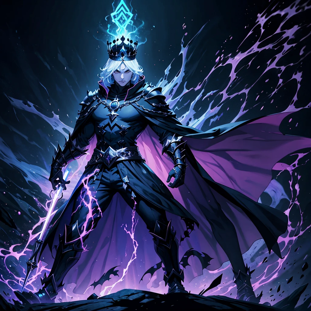 dark mage king with a crown, dark magic aura, monstruous king, magic crown, dark shrink background, tremendous malicious aura, dinamic art, full body art, action pose, full body pose