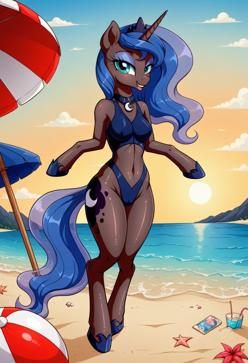 Pony luna bodystocking walk on the beach angrty
