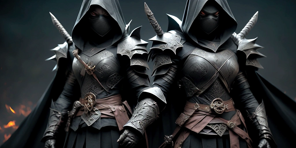 ninja mask, cape,close up, black heavy detailed clothes, katana, art, dark and malevolent, hand sword, armor, powerful and intimidating, (masterpiece, best quality, ultra-detailed, best shadow), (detailed background, dark fantasy) dramatic light, intricate details, dark and malevolent, powerful and intimidating, Dark and foreboding, malevolent force, sinister and chilling, armor, high detailed background, girl in demon slayer art, demon slayer art style, epic anime art, God death