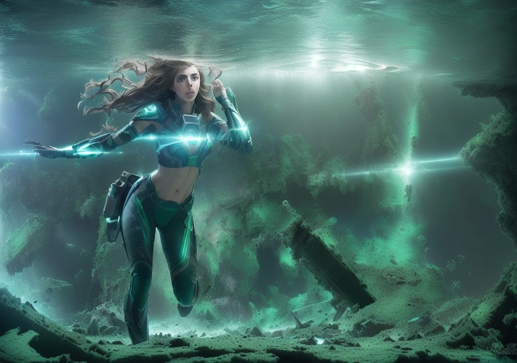 [alisonbrie|alexandradaddario|AnaD] (stumbling around the wreck of fusion-powered space warship, wide angle, full body view, front facing in action shot  photography, gorgeous detailed green eyes, beautiful detailed face, happy expression, dynamic pose, perfect shading, cinematic composition, elaborate, soft studio lighting, ultra realistic, photorealistic, cinematic lighting, hdr, 8k:1.3)