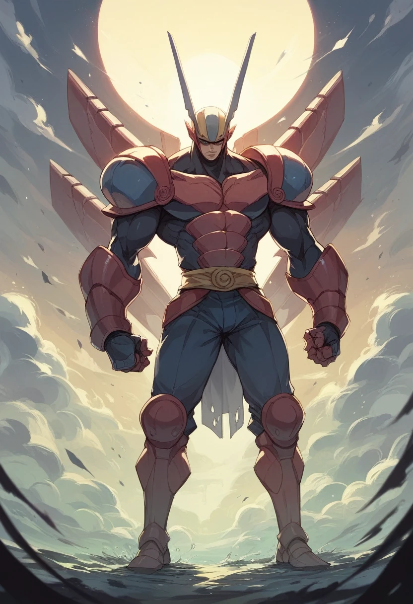textless, wide shot, background ocean of clouds, CyberRonin, (Cyber-Samurai:1.2)