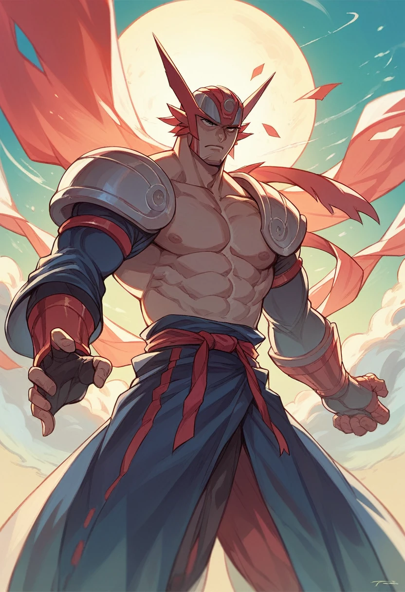 textless, wide shot, background ocean of clouds, CyberRonin, (Cyber-Samurai:1.2)