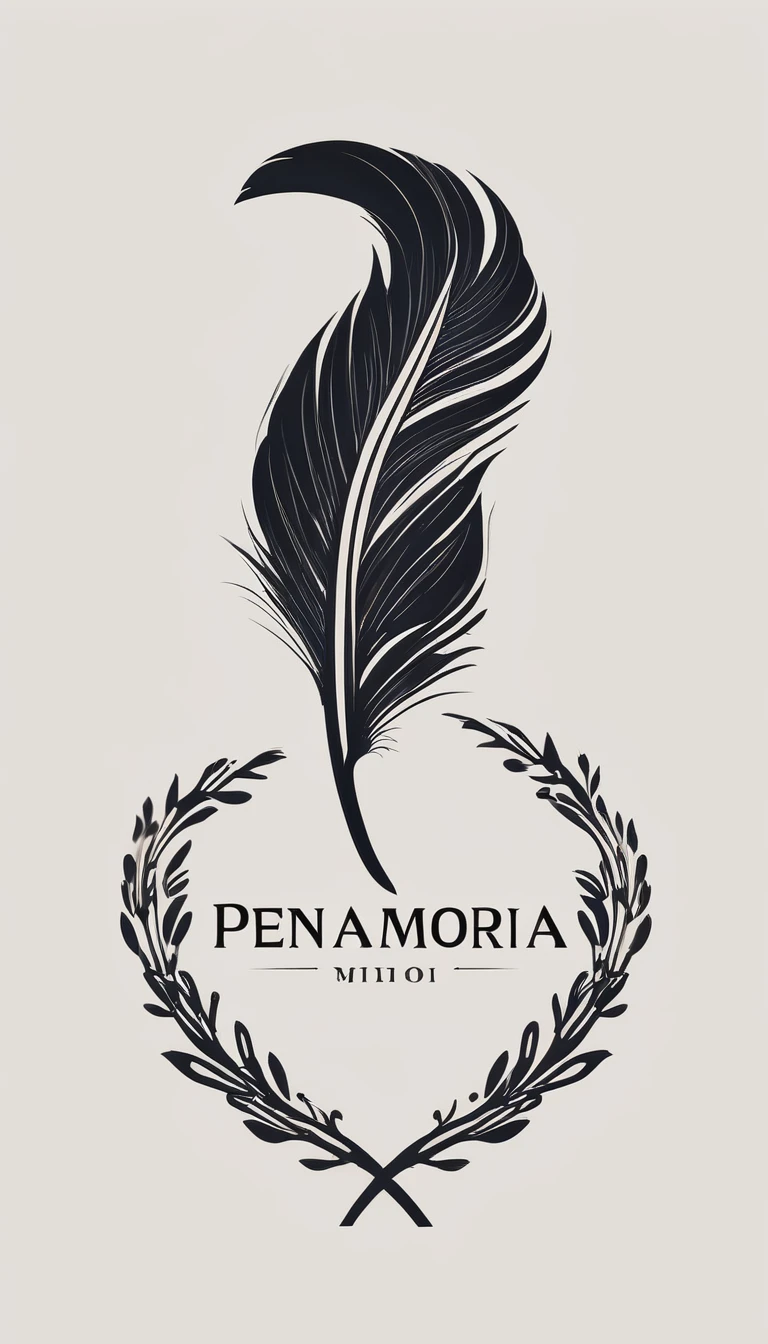 A minimal, modern, simple, cinematic logo design for the brand “Penamemoria". Create a modern, minimalistic, high-quality, logo of a feather-bird