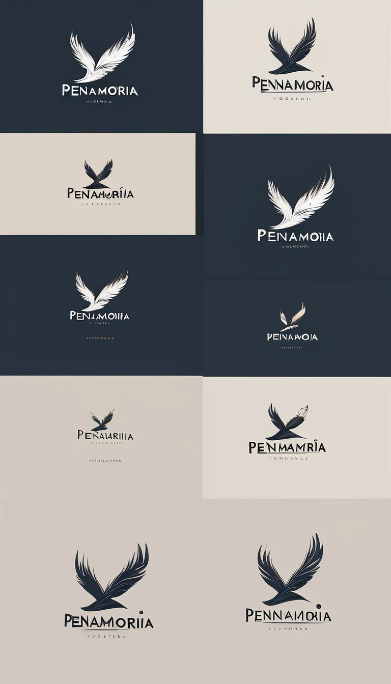 A minimal, modern, simple, cinematic logo design for the brand “Penamemoria". Create a modern, minimalistic, high-quality, logo of a feather-bird
