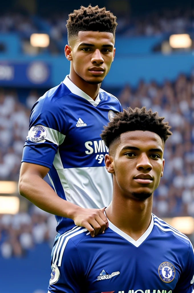 Create an image of a young 22 year old footballer signing with Chelsea in a cartoon 